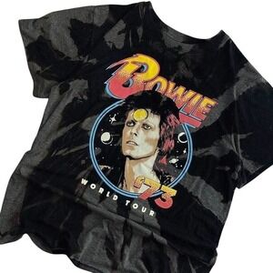 David Bowie 1973 World Tour Graphic T-Shirt Acid Wash Black Grey Medium